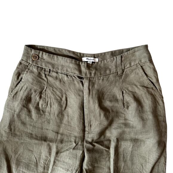 Madewell Harlow Wide-Leg Pants 100% Linen Olive Women's Size 8 - Picture 7 of 7